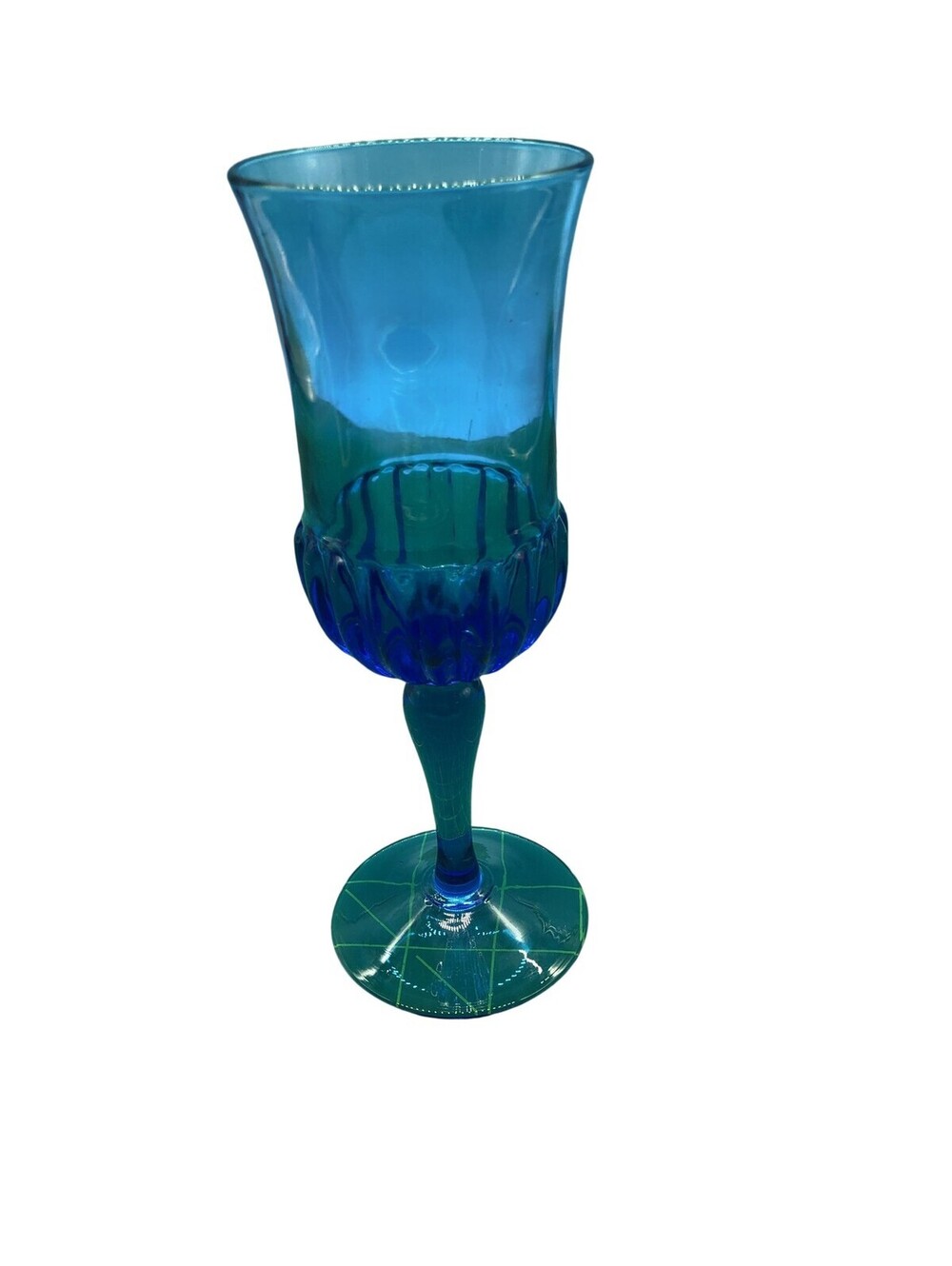 Blue Glass Wine Goblet Tapered Bowl Stemmed Drinking Glass